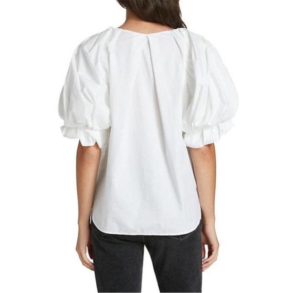 A.L.C. White Cara Puff Sleeve Split V neck Popover Cotton Blouse Size 6 - Picture 5 of 9